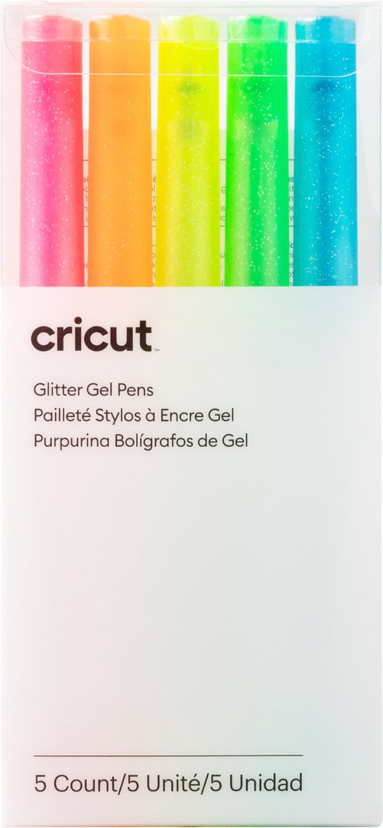 Cricut Glitter Gel Neon pennen | roze, oranje, geel, groen, blauw | 5 stuks